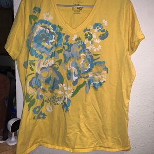 JM Collection Yellow V-Neck Floral Tee